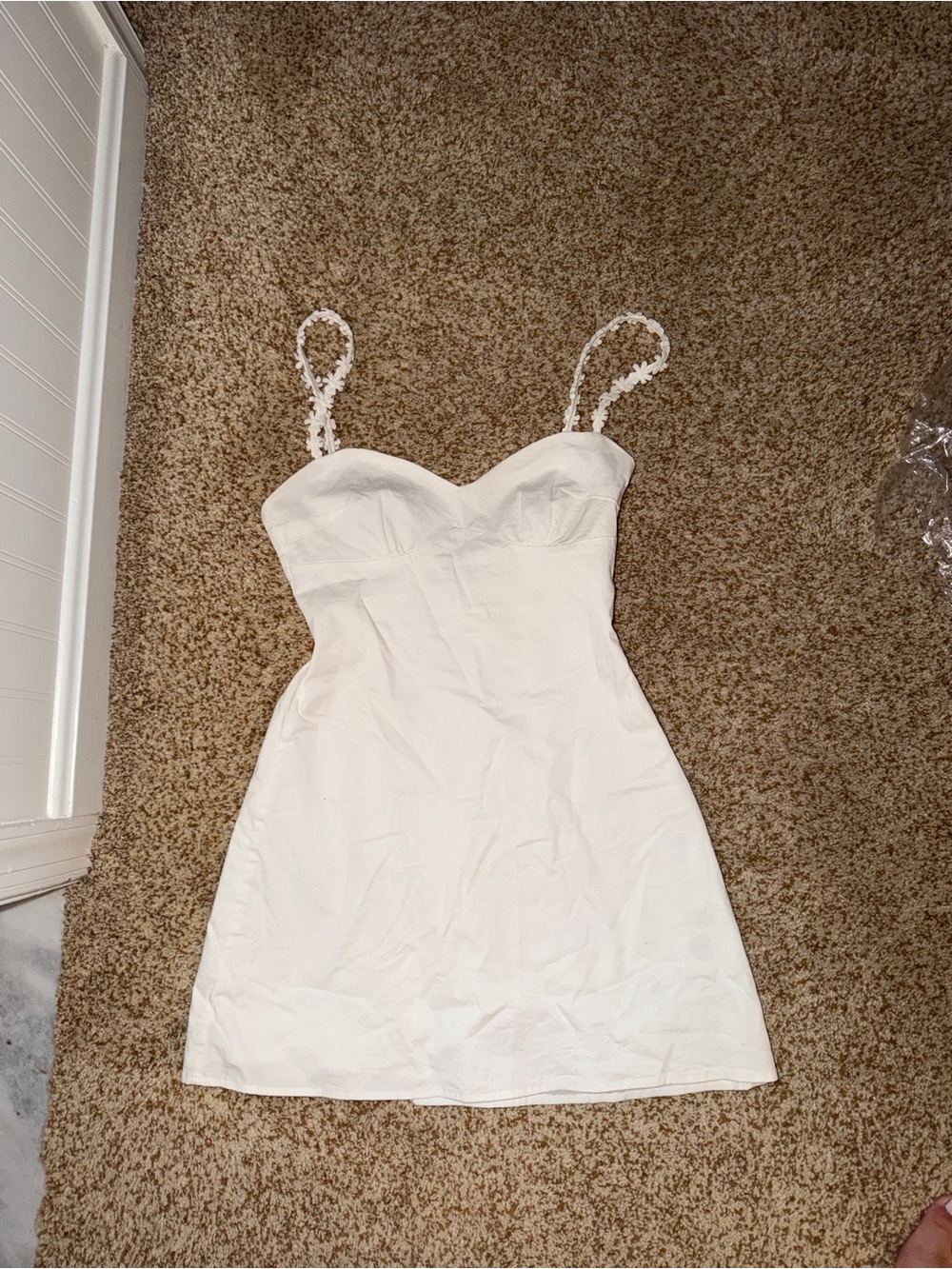 Beginning Boutique white mini dress with flower detailed straps
